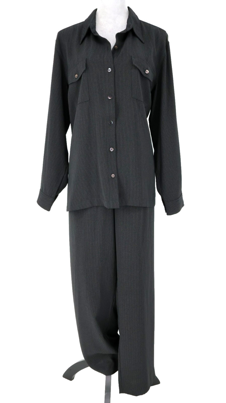 Chicos Design Outfit 3 Womens XL Black Micro Pinstripe 2 Piece Top And Pants Vtg